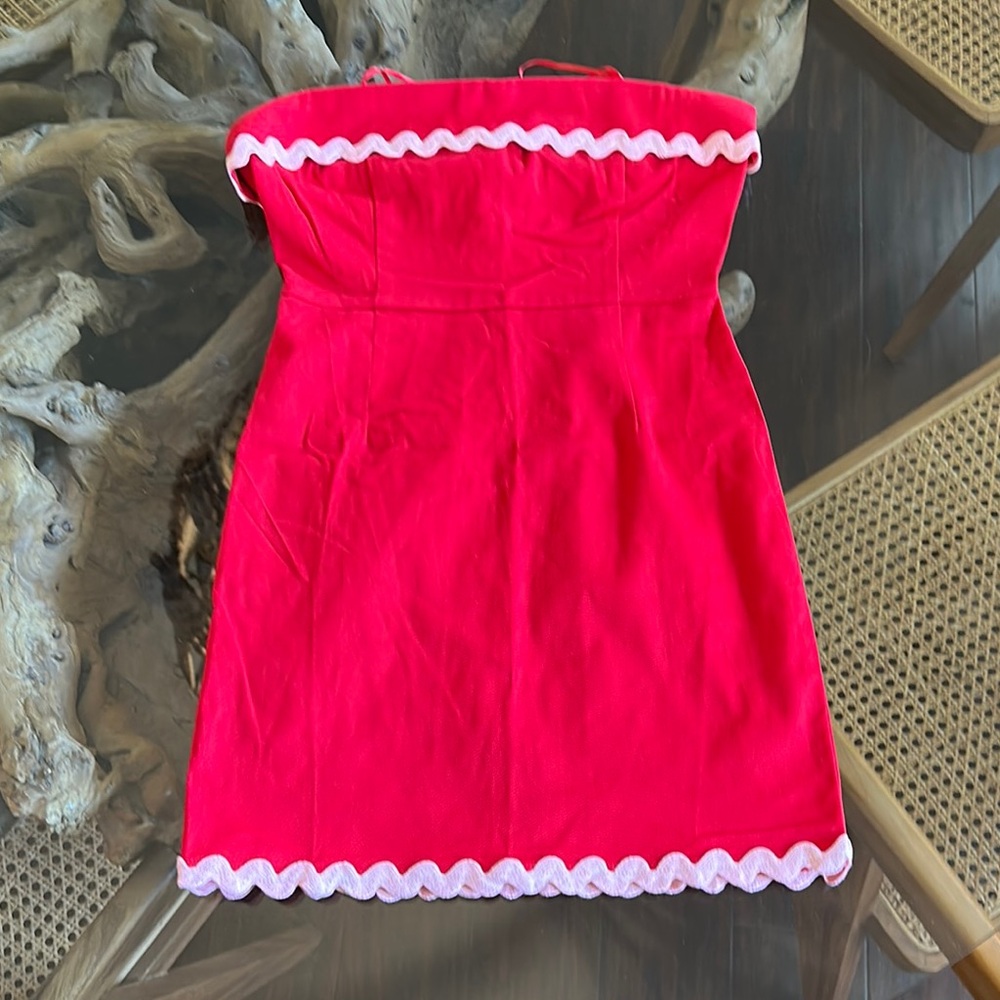 Red and Pink strapless dress